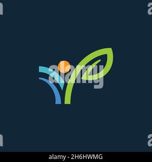 vector design. logo created from combination of health people with leaf logo. Stock Vector