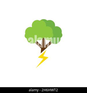 vector design. Logo created from combination a tree and a lighting electric logo. Stock Vector