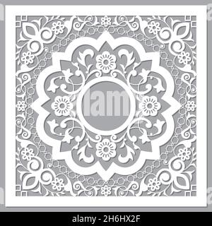 Moroccan retro carved frame or border design, vector arabic pattern with flowers, leaves and swirls Stock Vector