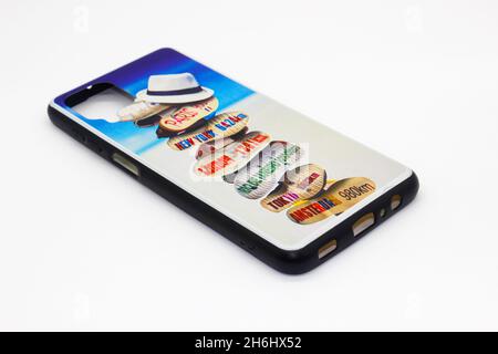 Mobile back cover isolated on white background with selective focus Stock Photo
