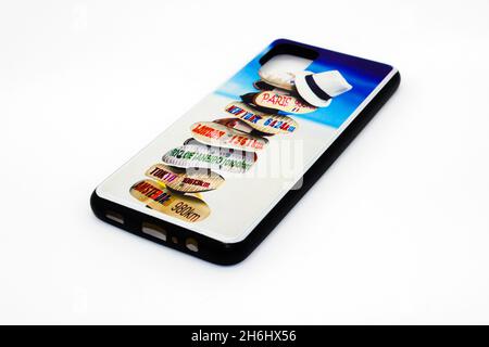 Mobile back cover isolated on white background with selective focus Stock Photo