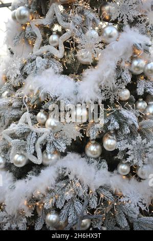 Christmas tree decoration in white colour in interior Stock Photo