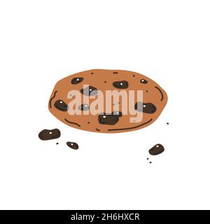 Vector flat illustration. Chocolate chip cookie on white background Stock Vector