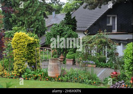 SOLINGEN, GERMANY - 15 JUNE 2013: Decoration of the German garden Ulbrich in June Stock Photo