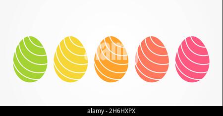 Easter eggs collection in bright colors. Decorated Easter eggs. Vector illustration. Stock Vector