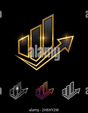 A vector illustration set of Golden Business Finance Premium Company Logo and Sign in black background with gold shine effect for royal and luxury Bus Stock Vector