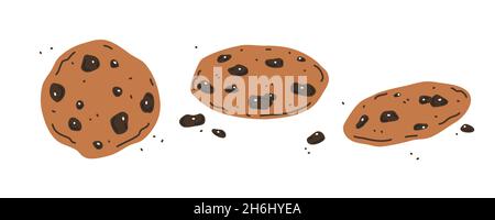 Set of chocolate chip cookies on white background. Vector flat illustration Stock Vector
