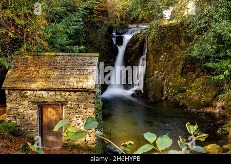 The Grot and waterfall, Rydal Hall Stock Photo