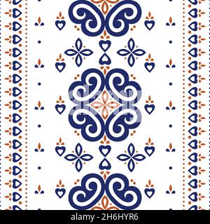 Blue and orange ornamental seamless pattern. Vintage elements. Ornament. Traditional, Ethnic, Turkish, Indian motifs. Great for fabric and textile, wallpaper, packaging or any desired idea.  Stock Vector