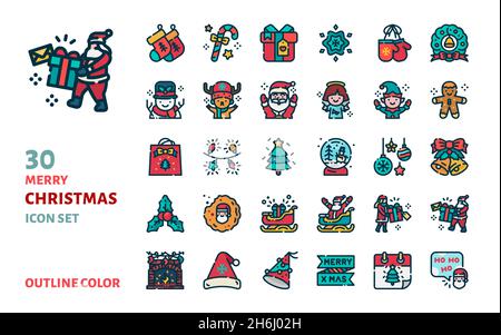 Merry christmas outline color icon vector illustration for celebration and decoration Stock Vector