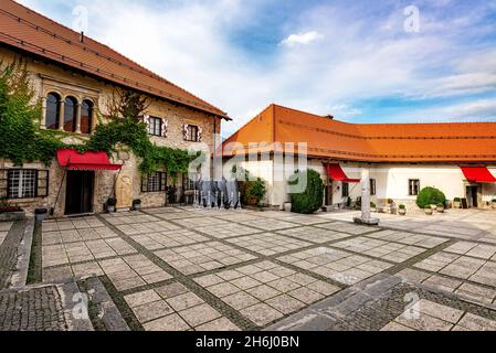 Courtyard Of The Bled Castle In Slovenia Stock Photo - Alamy