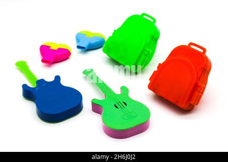 Toys on white background with selective focus Stock Photo