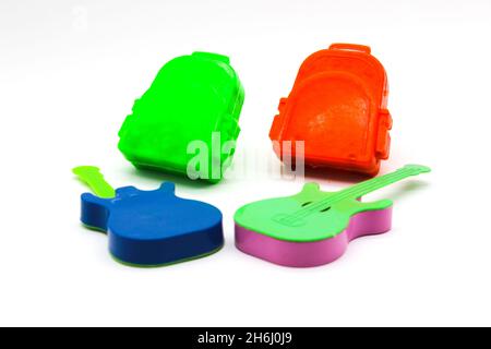 Toys on white background with selective focus Stock Photo