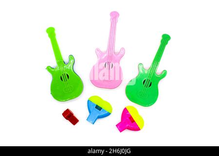 Toys on white background with selective focus Stock Photo