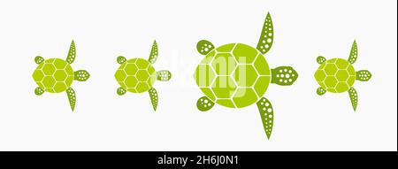 Green turtles family. Swimming turtles isolated. Vector illustraiton. Stock Vector