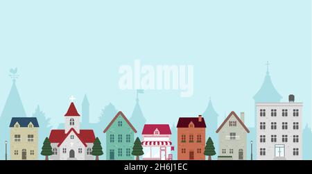 Simple horizontal townscape vector banner illustration Stock Vector