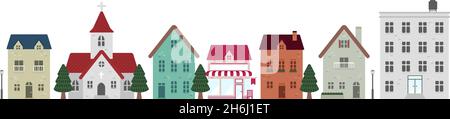 Simple horizontal townscape vector illustration Stock Vector