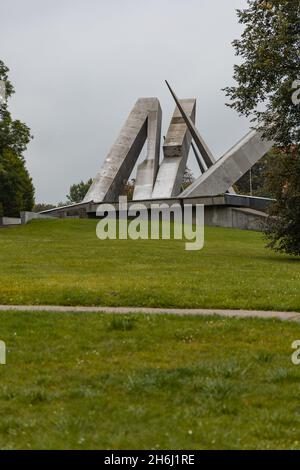 Poznan, Poland - October 2 2020: Monument to the Poznań Army at the end of Maria and Lech Kaczyński Square Stock Photo