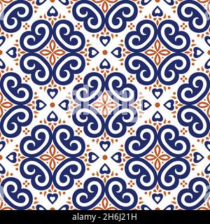 Blue and orange ornamental seamless pattern. Vintage elements. Ornament. Traditional, Ethnic, Turkish, Indian motifs. Great for fabric and textile, wallpaper, packaging or any desired idea.  Stock Vector