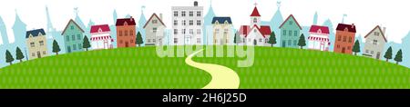 Simple arched townscape vector banner illustration Stock Vector