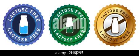 lactose free no milk label sign stamp sticker in blue green and gold Stock Vector