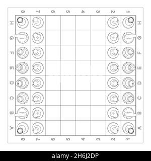 Chess board view from above, realistic drawing. Square field for