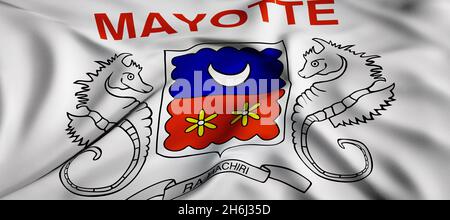 Waving flag concept. Official flag of the French overseas department Mayotte. Waving background. 3D rendering. Stock Photo