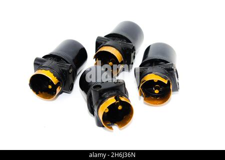 Bulb holders on white background with selective focus Stock Photo