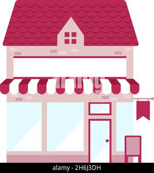 cartoon small shop flat design illustration (front view) Stock Vector