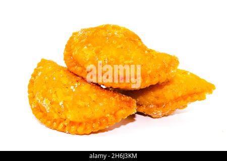 Gujiya on white background with selective focus Stock Photo