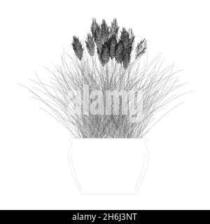 Contour of flowers in a vase of black lines isolated on white background. Front view. Vector illustration Stock Vector