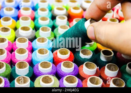 A picture of thread rolls with selective focus Stock Photo