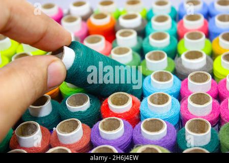 A picture of thread rolls with selective focus Stock Photo