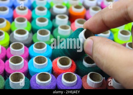 A picture of thread rolls with selective focus Stock Photo