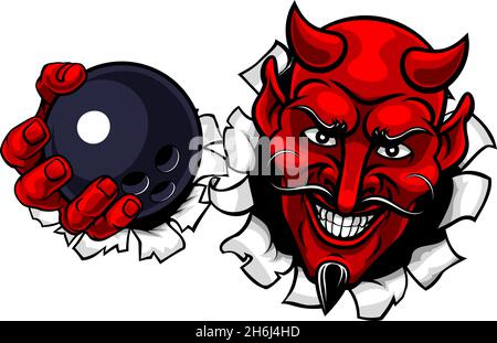 Devil Ten Pin Bowling Ball Sports Mascot Cartoon Stock Vector