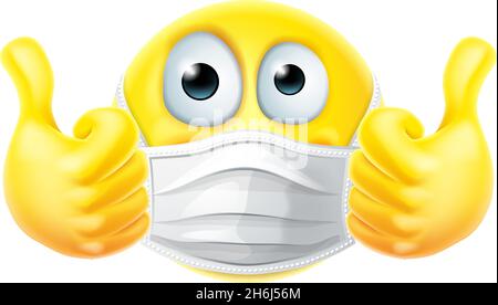 Thumbs Up Emoticon Emoji PPE Mask Face Icon Stock Vector