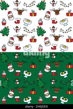 Christmas holiday symbols design line icon set seamless flat pattern background. Vector Illustration Stock Vector