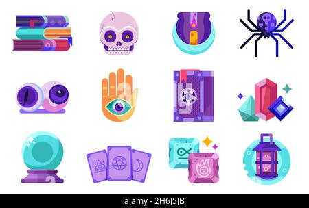 Witchcraft and Magic Occult Alchemy Flat Icons Stock Vector