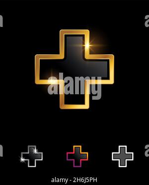 A Vector Illustration set of Golden Medical Cross Vector Sign in black background with gold shine effect for royal and luxury medical logo and sign Stock Vector