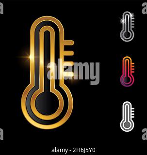 A vector Illustration set of Golden thermometer vector symbol in black background with gold shine effect for luxury and royal Thermometer Logo and Sig Stock Vector