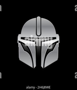 A vector illustration of Star Wars Mandalorian Helmet in silver color Stock Vector