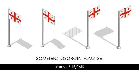 isometric flag of GEORGIA in static position and in motion on flagpole. 3d vector Stock Vector