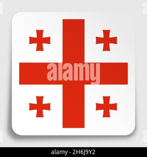 Georgia flag icon on paper square sticker with shadow. Button for mobile application or web. Vector Stock Vector