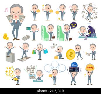 A set of business old man with concerning money and economy.It's vector art so easy to edit. Stock Vector