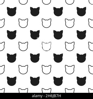 Cats heads black seamless pattern. Vector illustration. Stock Vector