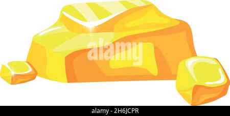 Gold material from mine. Shiny large nuggets, money objects, cartoon vector icon isolated on white background Stock Vector