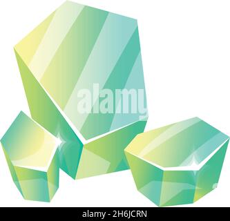 Glossy aquamarine. Crystal stones, turquoise glass prism, cartoon vector illustration isolated on white background Stock Vector