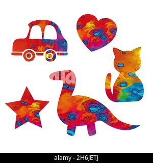 A set of children's figures in a colorful fantasy style. Vector illustration Stock Vector