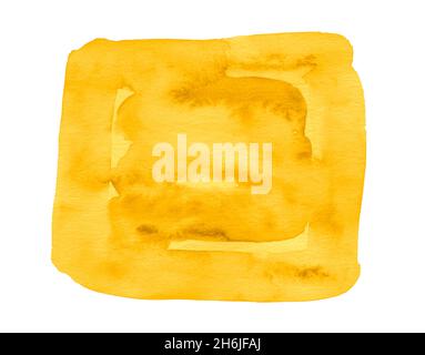 Rectangular yellow watercolor stain, abstract frame for design. Stock Photo