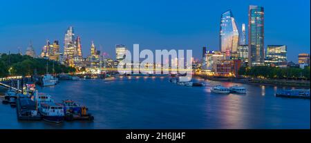 View of Blackfriars Bridge, River Thames and The City of London skyline at dusk, London, England, United Kingdom, Europe Stock Photo